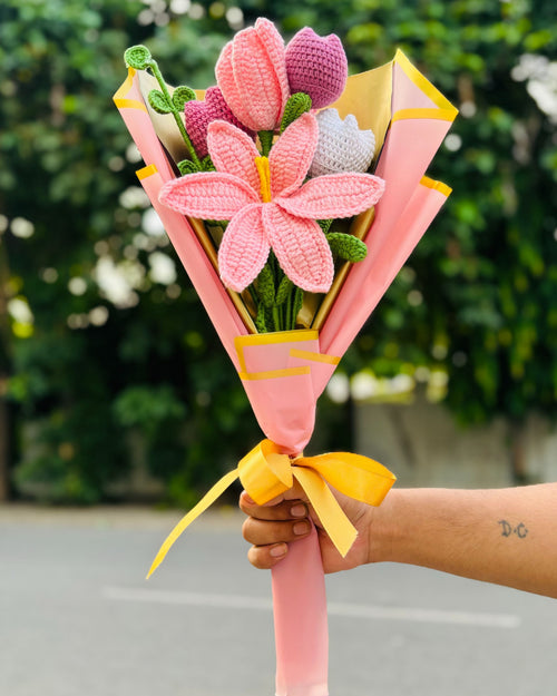 Handmade Lily & Tulip Crochet Bouquet
