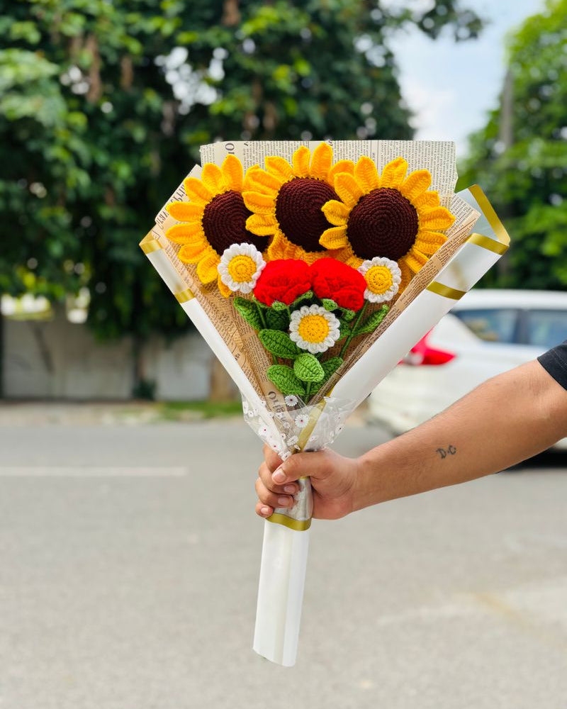Handmade Crochet Sunflower Bouquet
