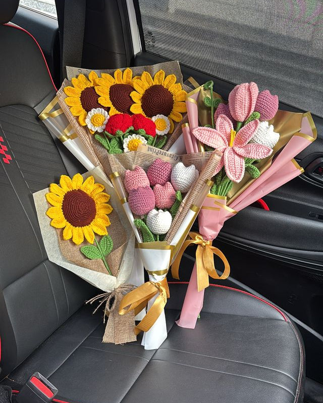 Handmade Crochet Flower Bouquet Bundle