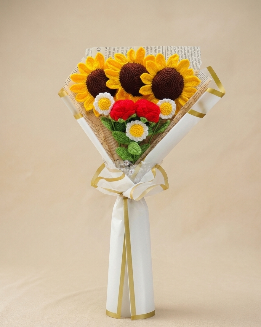 Handmade Crochet Sunflower Bouquet