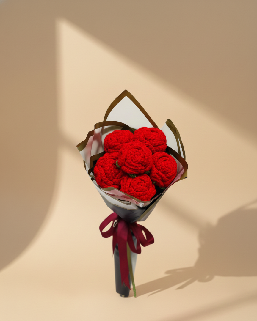 Handmade Red Rose Crochet Bouquet