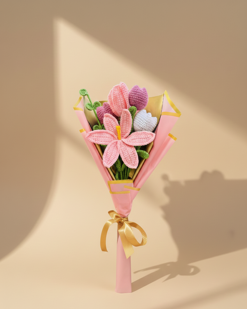 Handmade Lily & Tulip Crochet Bouquet