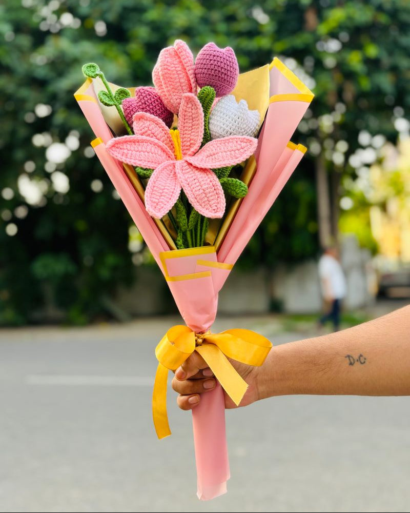 Handmade Lily & Tulip Crochet Bouquet