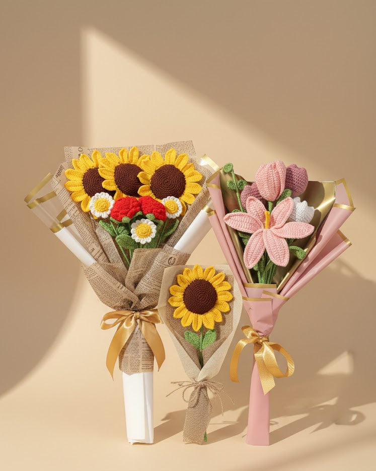 Handmade Crochet Flower Bouquet Bundle
